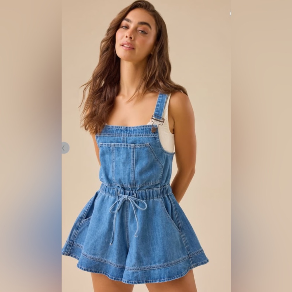 Altar’d State Blue Denim Overalls Open Back McKenzie Denim Shortalls